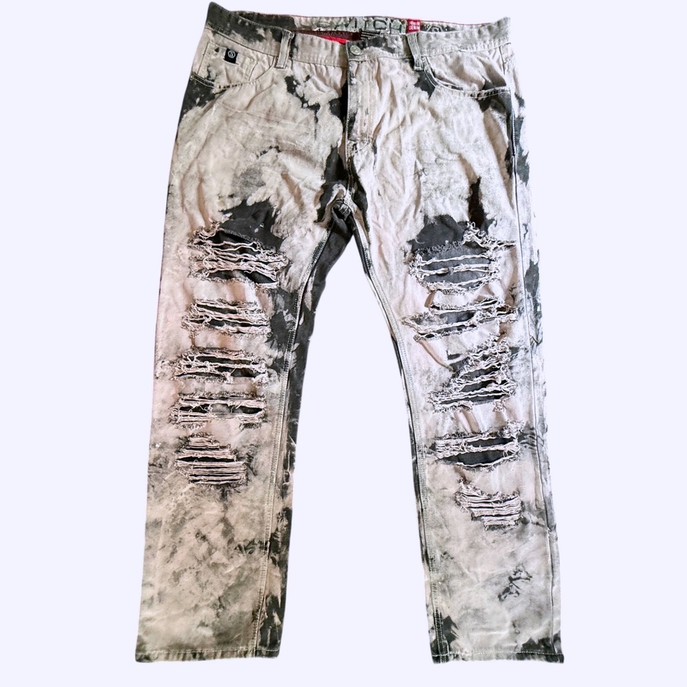 Switch Remarkable Mens Gray Pink Black Premium Distressed Jeans 42x32 Streetwear